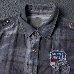 Guess Jeans Pearl Snap Shirt Mens M Medium Long Sleeve Gray Button Cotton USA